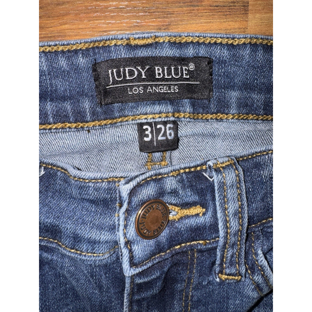 Judy Blue Relaxed Fit Jeans 3/26 Dark Wash Cropped Raw Hem Stretch - Picture 3 of 11